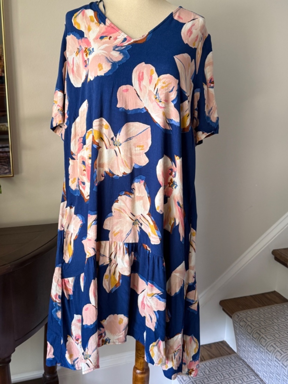 A New Day Blue Floral Short Sleeve Dress Size Large - Picture 4 of 6